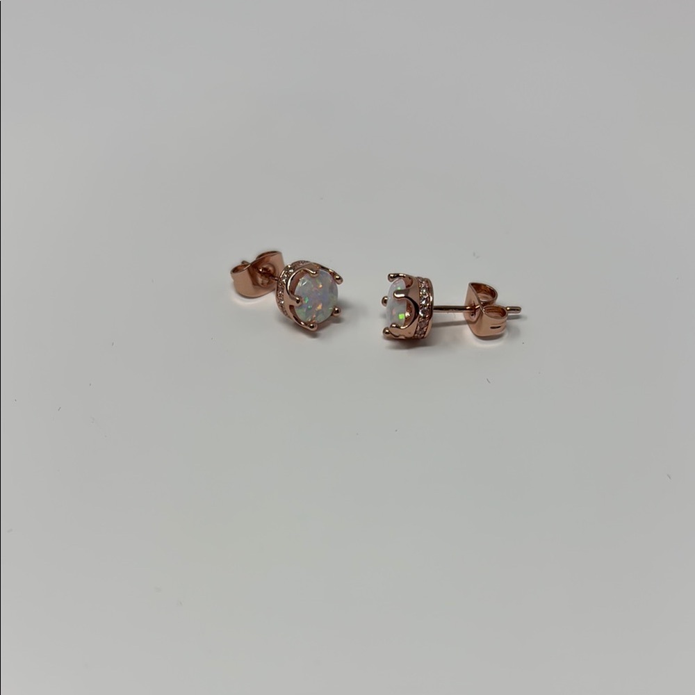 Rose Gold and Simulated Opal Earrings - Picture 2 of 4